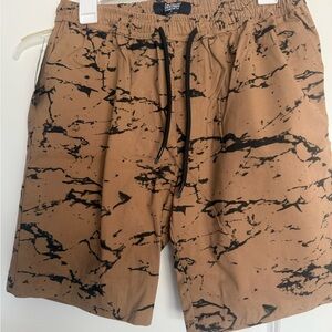 Men's Tan and Black Patterned Shorts